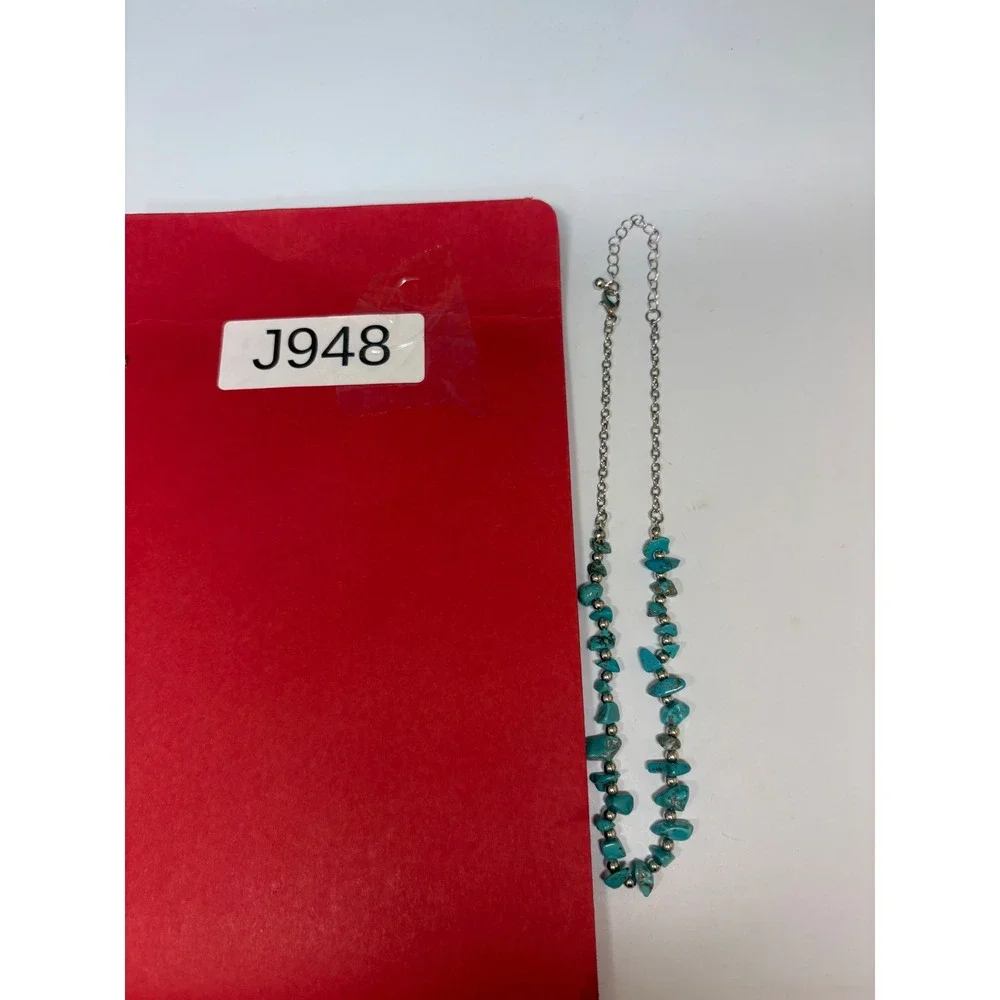 Turquoise Nugget Beaded Necklace Silver Tone Spacer Beads Boho Southwestern - Picture 5 of 7